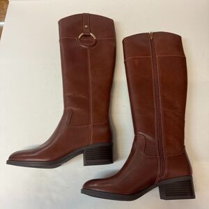 Alfani Womens 5 M Brown Leather Knee High Zip Up Riding Boots NIB YX7
